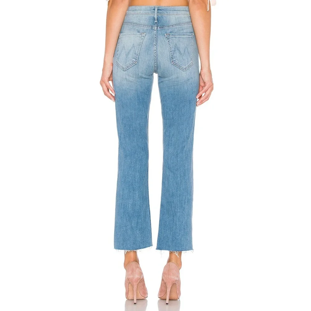 MOTHER Dutchie Ankle Fray Straight Crop Jeans Lemonade Lies 25 $218